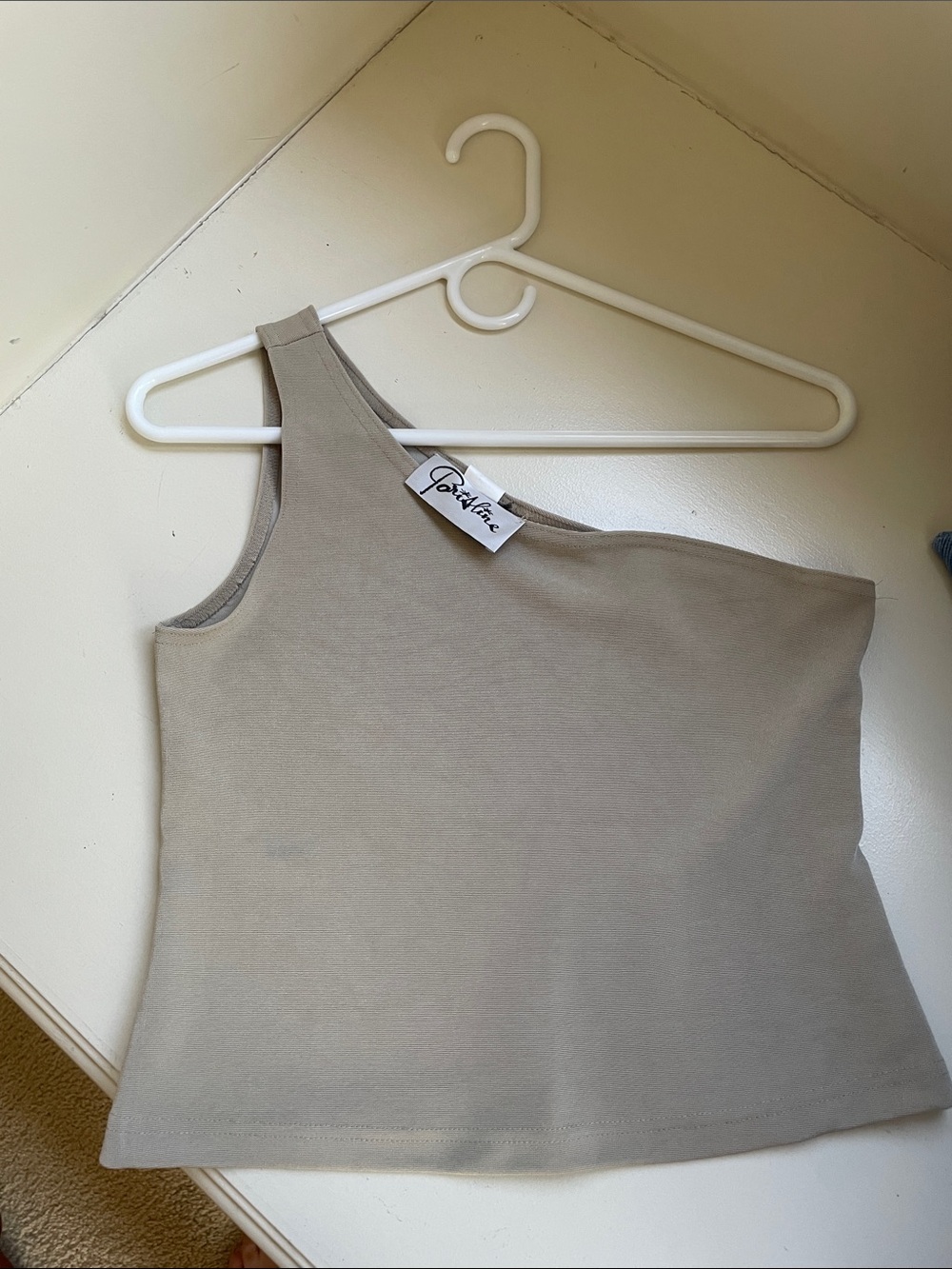 One-Shoulder Beige Tank Top — Casual Chic